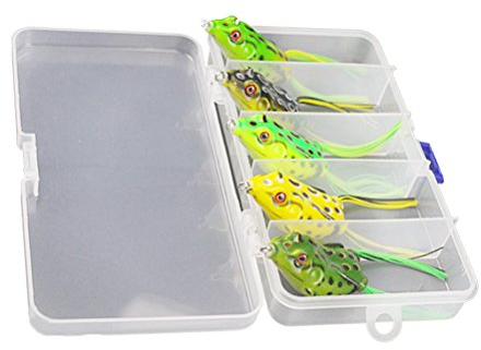 WINOMO 5 Stücke Frosch Angelköder Weiche Topwater Köder Swimbait Lockt Harten Köder Crankbaits Köder mit Angelgerät Box