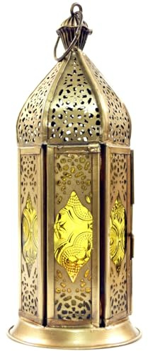 Orientalische Metall-Glas Laterne im marrokanischen Design, Vintage | Filigrane Metallarbeit, farbiges Glas, ideal für Teelichter, schafft 1001 Nacht Atmosphäre
