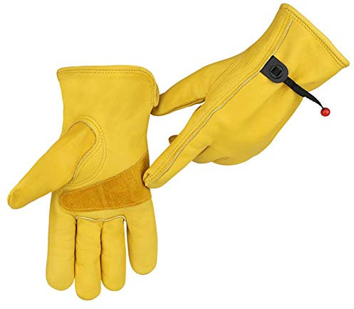 JKDKK Guanti in Pelle antivibranti, per Meccanico, Durable Farm, Giardinaggio, edilizia, Guida, Uomini e Donne ， Gold ， S