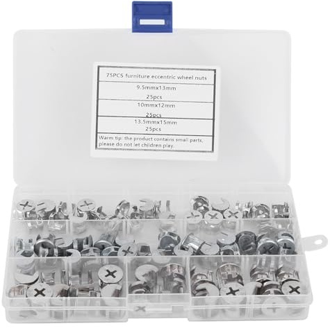 75 Pezzi Dado Ruota Eccentrico per Mobili, Set 3 in 1 con Connettori a Innesto, Fissaggio Mobili Piatti, Collegamento Anteriore per Armadi e Cucine, Hardware per Montaggio Mobili