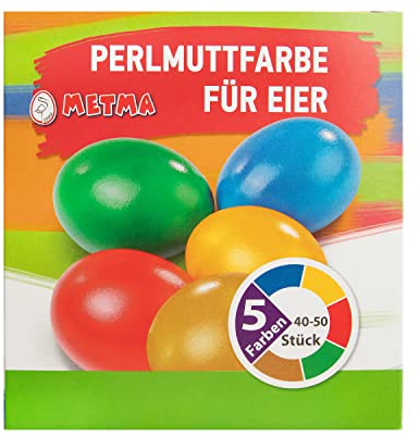 Metma B021 - Eierfarben, 5 Stück, Perlmuttfarben, Gelb, Rot, Grün, Blau, mit Handschuh Färbetabletten, Ostereier, Ostern