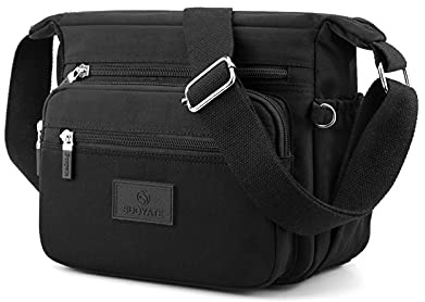 PORRASSO Damen Umhängetasche Casual Schultertasche Multi Tasche Nylon Handtasche für Reisen Wandern Täglichen Gebrauch Schwarz