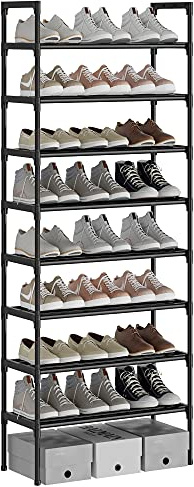 AcornFort S-536 Scarpiera a 8 Ripiani, Scaffale Portascarpe, Organizzatore per Scarpe per 16-24 Paia di Scarpe, 30 x 56 x 140 cm, 16mm Addensare Extra Pipa, Corridoio, Camera da Letto (Nero)