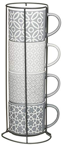 DEENZ Jumbo Embossed Stacking Mugs 4pk, Stackable Mugs Set Matching one Another with Lovely