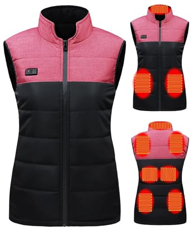 joyvio Gilet chauffant pour hommes et femmes, charge USB, chauffe-corps électrique, veste chauffante, manteau ajusté avec 9 zones de chauffage pour les vêtements de travail en plein air, Rose, XXL