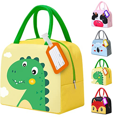 XiXiRan Bolsa de Almuerzo Niño, Lunch Bag, Bolso de picnic Refrigerador Comida, Bolsa Nevera Pequeña Almuerzo Dinosaurios con Nombre, Bolsa Bento con Etiqueta de Nombre (KL)