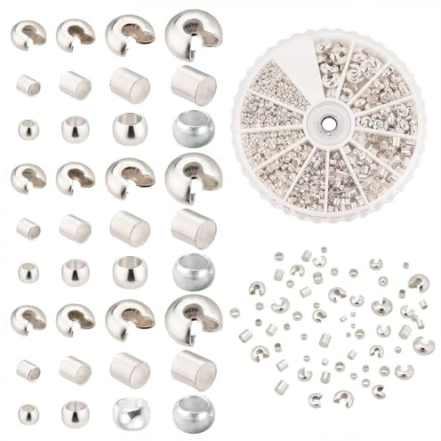 PH PandaHall 1640pcs Brass Crimp Beads Kit, Jewellery Stopper Knot Covers