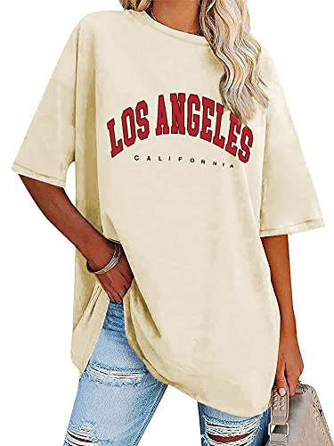 Dresswel Womens Los Angeles California T-Shirt Oversized T Shirts for Women | Vintage Classic Graphic Print Summer Loose Baggy Tops Crew Neck Short Sleeve Plus Size Casual Tee Shirts