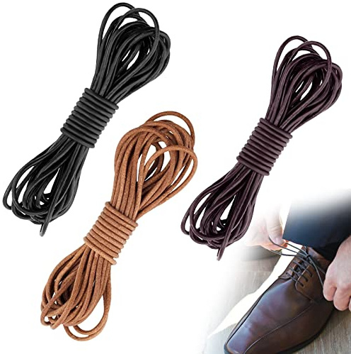 ZoeTekway 3 stycken läderband, kedja, rund 5 m x 2 mm läderband för kedjor, läderremmar metervara, för gör-det-själv armband halsband smycken armband svart och brunt och kaffe