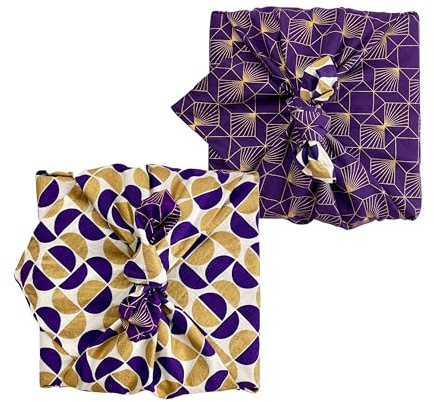 FabRap Furoshiki Stoff Geschenkpapier, wiederverwendbare doppelseitigen Stoff wickeln schön mit Gold und Pflaume Halbmond Gitter Design und elegante Pflaume mit Gold Diamanten