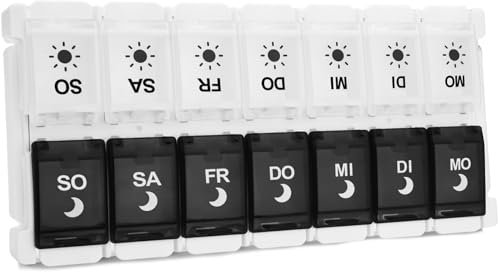 Pill Boxes 7 Day 2 Times a Day, Weekly AM PM Pill Box with Snap Shut Lids Design, 14 Compartments Tablet Organiser for Hold Vitamins and Medication (Black)