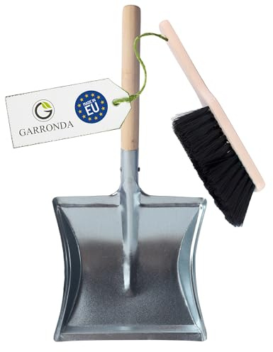 Garronda Kehrschaufel Set mit Metallschaufel mit Holzgriff und Handfeger aus Holz und Synthetik Kehrblech Kehrbesen für Haushalt GD-0010 (Schwarz + Silber)