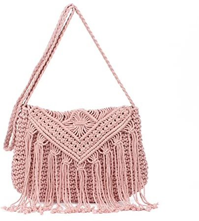 EVEOUT Häkel-Umhängetasche Damen Sommer Böhmische Gewebte Gestrickte Schultertasche Lässig Häkeltasche für Strand Urlaub Alltag