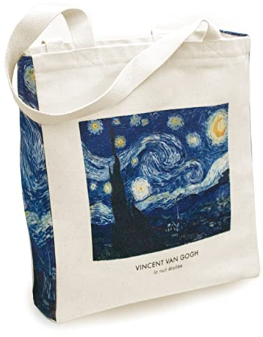 KXT DES!GN Tragetasche aus Baumwoll-Canvas mit Reißverschluss und Innentasche (Van Gogh La Nuit)