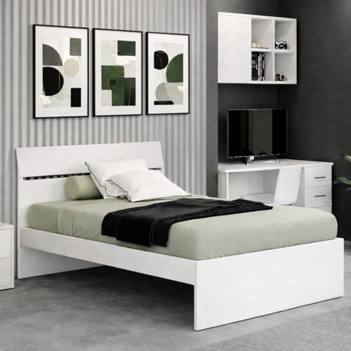 Linea Azzurra Struttura Letto una Piazza e Mezza in Legno Nobilitato Melaminico 98x131x200 cm Testiera Elegante Moderna Facile da Montare Made in Italy