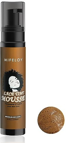 100ML Mittelbraun Haarfärbespray für Spitzenperücken, Schnell trocknender Lace Tint Melting Haar Mousse für Perücken, Spitzenschmelzspray Haftspray Concealer für Damenhaarperücken Toupets Haarteile