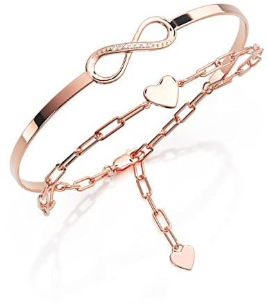 Amoonìc Damen Infinity Armband Only You aus Silber 925 oder vergoldet | Mit Zirkoniasteinen, Unendlichkeits Silberarmband mit gravierbarem Herz