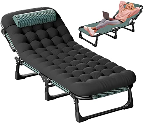 Plerile Patio Chaise Lounge Chair, Portable Folding Camping Cot With Detachable Mattress And Pillow, Outdoor Sun Lounger Recliner For Beach Camping And Pool (Color : Camping Cot with Mattress)