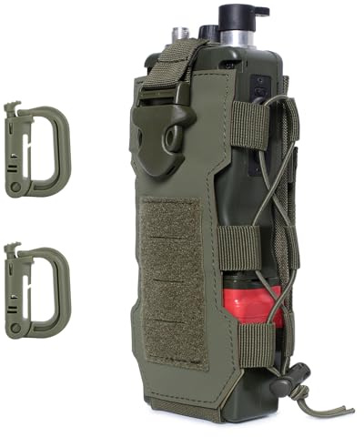 MUCHER Porte-bouteille tactique Molle - Durable - Avec 2 crochets - Pour l'extérieur, la randonnée, la chasse, le camping, l'entraînement, Vert armée., Poche supplémentaire