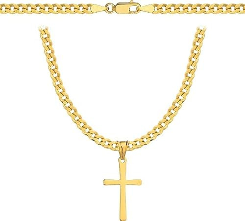 Amor Luxury Goldkette - Königskette - Kreuzkette - Geschenk für Freund, Herren Geschenke zum Geburtstag - Halskette, Goldkette Kreuzkette, Herren Schmuck (45 cm)