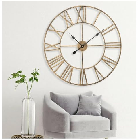 YORKING Large Vintage Wall Clock with Roman Numerals Clocks Bronze 60cm | Silent Vintage Large Wall Clock for Bedroom, Kitchen, Office | Indoor & Outdoor Decorative Metal Clock