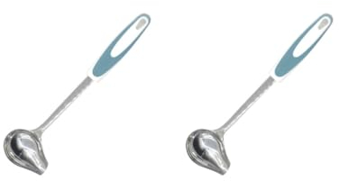 2 Set Mint Sauce Long Soup Ladle with Spout Stainless Steel Kitchen Serving Salad Dressing Gravy Spoon, Blue