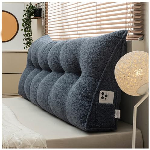 PRUJOY Kissen Kopfteil Körperpositionierer Bettkeilkissen Rückenlehnenstütze Dreieckiges Kopfteilkissen zum Schlafen mit Seitentasche (Blue 180x50x20cm)