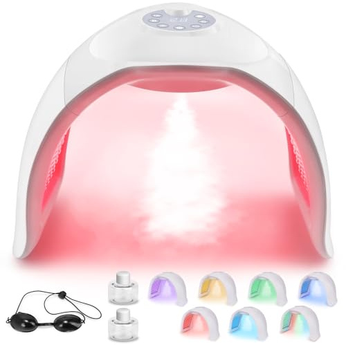 Led mask ansikte ljusterapi, 7 färger LED ansiktsmask med infraröd | Avtagbar, spray, cirkulationsfunktion maskapparater, 170 LED-ljuspärlor, för hudvård hemma resor, skönhetspresenter