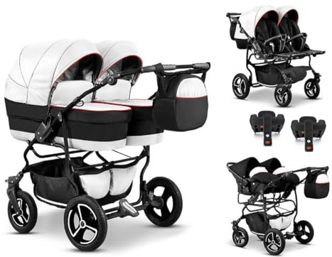 Zwillingskinderwagen 5 in 1 Twin Star inkl. Autositze und Iso Bases - 14 Teile - in 16 Farben
