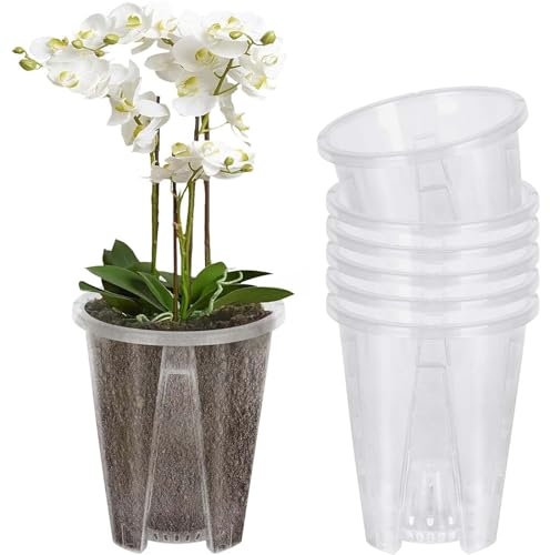 MAYFABD Pot Orchidée Transparent 20 Pièces Pot Orchidee avec Trous De Drainage Et Soucoupes 10 cm Pot Plastique Plante pour Orchidée Jardin Balcon Extérieur,10pcs,10cm