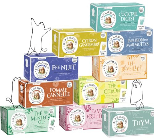Les 2 Marmottes - Pack 10 Boîtes TopVentes - 300 sachets | 6 infusions et 4 thés, Top10 références, Pour professionnels et particuliers, Made In France, Sans arômes ajoutés