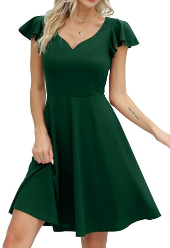 Missufe Vestido de cóctel para mujer, elegante, vintage, corto, línea A, escote corazón, verde oscuro, M