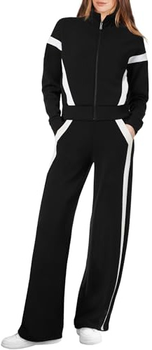 XIEERDUO Lounge Sets for Women Fall Outfits 2025 Airport Outfits Cruise Zip Up Sweatsuits 2 Piece Workout Set Tracksuit Fashion Clothes Winter Travel Vacation Essentials Sweatshirt Sweatpants Black S