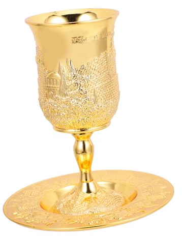 FELTECHELECTR 1satz Kiddush Becher Mit Untertasse Traditioneller Weinbecher Für Shabbat Und Passah Hochwertige Metalllegierung Vintage Design Für Feiertage Und Anlässe