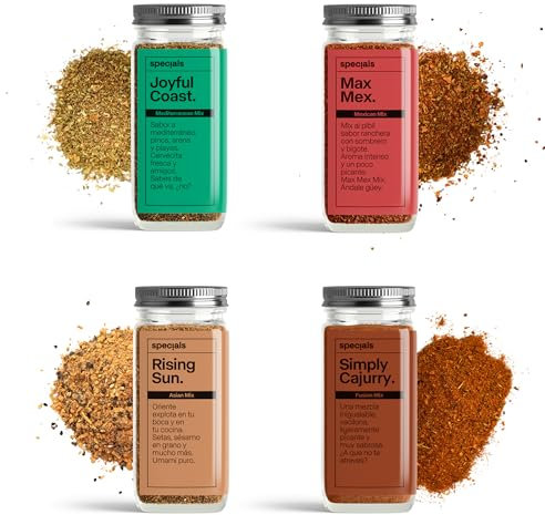 Set de Especias Gourmet para Cocinar Specials Foods - Sazonador con Curry, Ajo, Cayena para Pescado, Cerdo, Pollo y Verduras(Pack Mix)