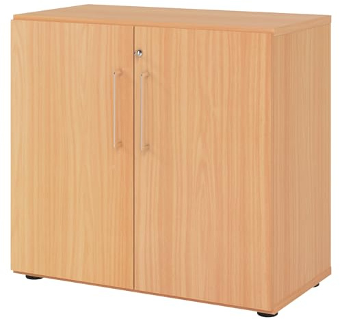 bümö Aktenschrank abschließbar, Büroschrank Holz 80cm breit in Buche - abschließbarer Schrank mit Aktenregal für's Büro & Arbeitszimmer, Büro Möbel Ordnerschrank mit Schloss
