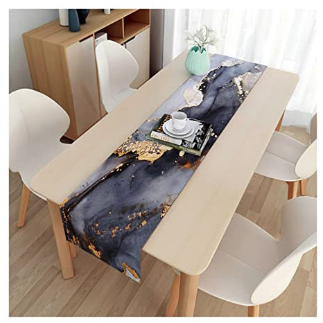 BCughia Tischläufer 33x180cm Leinen, Tischläufer Küche Abwaschbar Marmor Muster Tischläufer für Esszimmer, Küche, Mehrfarbig