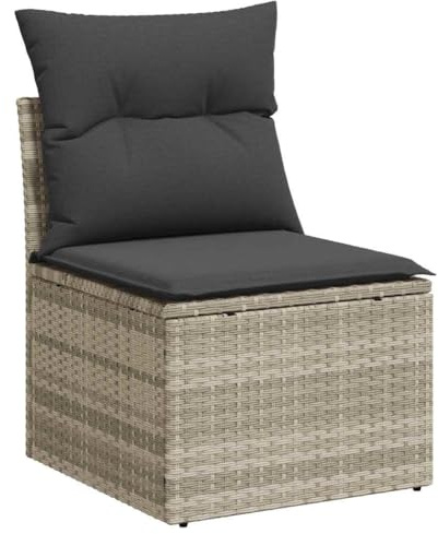 vidaXL Gartensessel ohne Armlehnen mit Kissen Hellgrau Poly Rattan