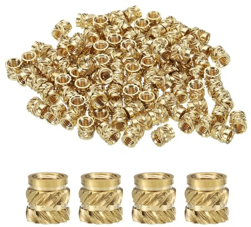 sourcing map 50pcs Knurled Insert Nuts Heat Set Insert M4x6mm,OD 6mm | M4 Threaded Inserts Brass, 3D Printin Brass Nuts Female Threaded Inserts Nuts