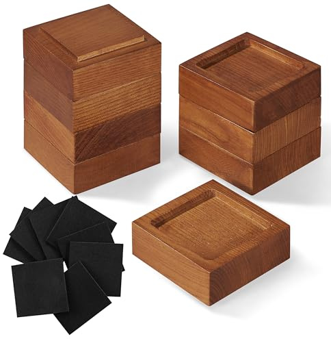 Rialzi per letto, mobili (set di 8 altezze 2,5 cm) possono essere regolati a 5,1 cm, 7,6 cm o 10,2 cm, alzate per mobili, rialzi in legno massello naturale, foro da incasso antiscivolo (colore