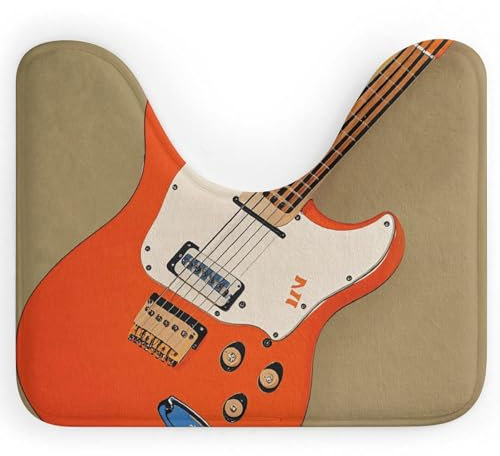 VFMNT WC-Vorleger, Orange, elektrische Gitarren, Badteppich für WC, waschbar, Badezimmerteppich, weiche und saugfähige Badematte, U-förmiger Konturteppich, rutschfeste WC-Vorleger für Badezimmer, 50,8