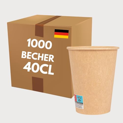 COVR Gobelets kraft 40cl - 14oz / 1000 unités, Recyclables, Boisson Chaude et Boisson Froide, Solide et Bonne Prise en Main, Résistant