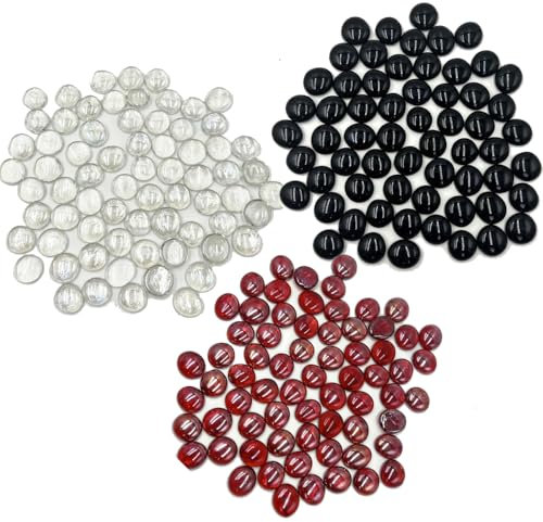 HAIOPS Flat Glass Marbles 1 Pound of Mixed Color Flat Glass Beads for Vase Fillers Flat Bottom Gems Aquarium Pebbles Decor (Transparent+Black+Red)