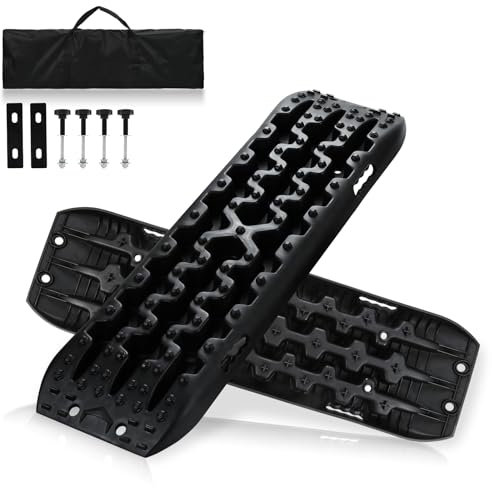 Peviasot Anfahrhilfe mit Aufbewahrungstasche und Installationstool, rutschfeste Unterseite, Anhänger, Geeignet für die Meisten Reifengrößen, für Sand Schlamm Schnee Wohnmobil, 10T Last,Reifenleiter