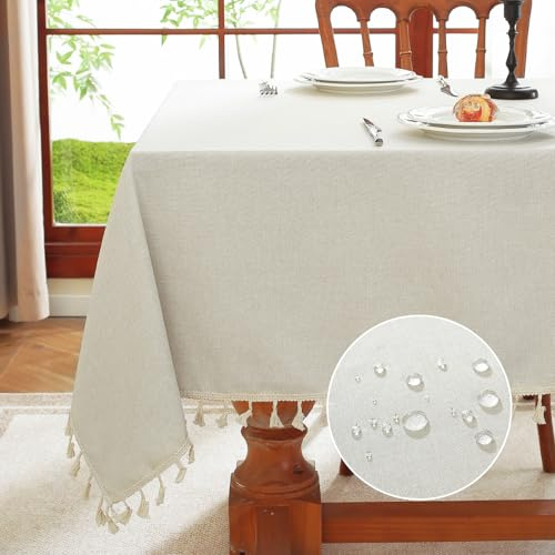 meioro Rechteckige Tischdecke, Wasserbeständige mit Lotuseffekt Quaste Tischtuch Polyester Tischabdeckung, Wasserdicht Tischdecken Tischschutz für Küche Esszimmer Bankett Dekoration (Weiß,100x140cm)