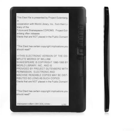 Feegow E-book reader,7” Glare-Free Colour 800 * 480 Screen,Builtin Backlight,Support TF Card,Faster Page Turns(512M+4GB)
