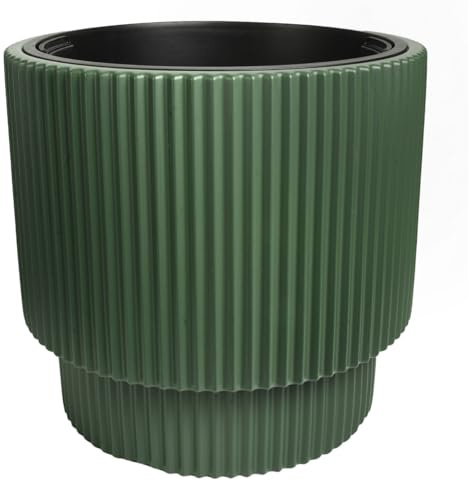 B2C Plant Pots Flower Planter 7 Colours 2 sizes Tall Wavy Plastic Pot Boho Elegant Textured Plastic Lightweight Home Garden Patio (Pine green, 40cm - 38L)