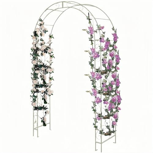 Arche de jardin ronde en métal blanc pour décoration de toile de fond en plein air, parfait pour les demandes de mariage, les anniversaires et les fêtes (1,5 x 2,2 m)