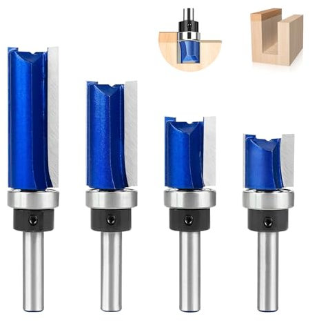 QINGYIWL 4 Piezas Fresas para Madera, 6.35mm 1/4 Broca Fresadora para Madera, Carburo Cementado Fresa Copiadora con Rodamiento