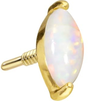 PIERCINGLINE 14 Karat Gold Ohr-Piercing Schraubaufsatz mit Gewinde OHNE Labret Stecker OVALER SYNTHETISCHER OPAL